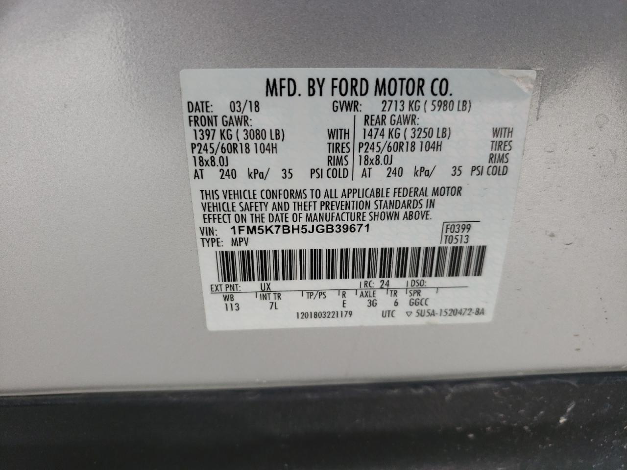 Photo 10 from auction – 2018 FORD EXPLORER with VIN 1FM5K7BH5JGB39671