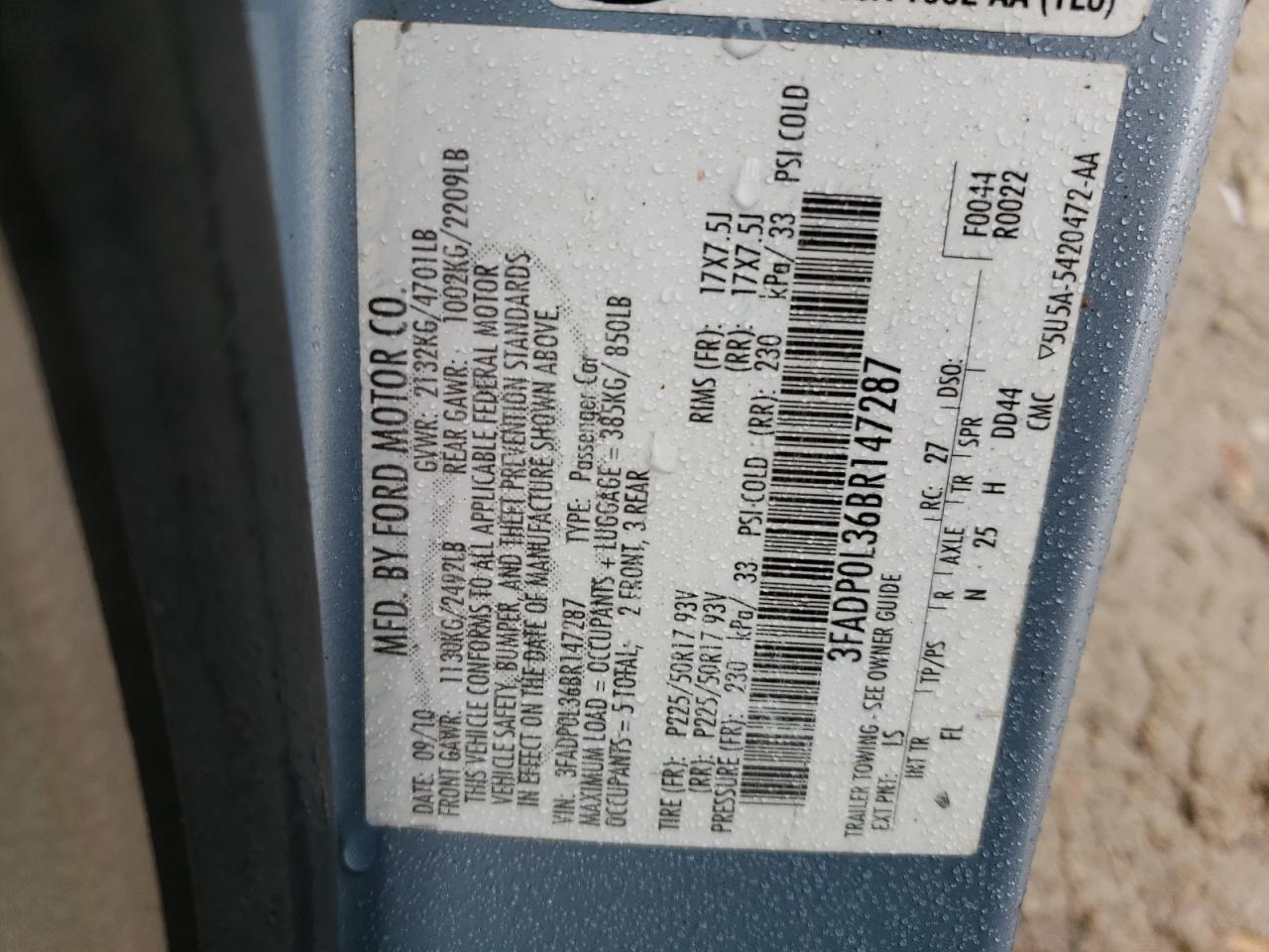 Photo 10 from auction – 2011 FORD FUSION HYB with VIN 3FADP0L36BR147287