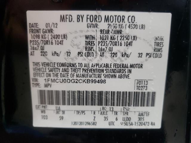 Photo 10 from auction – 2012 FORD ESCAPE XLT with VIN 1FMCU0DG2CKB99498