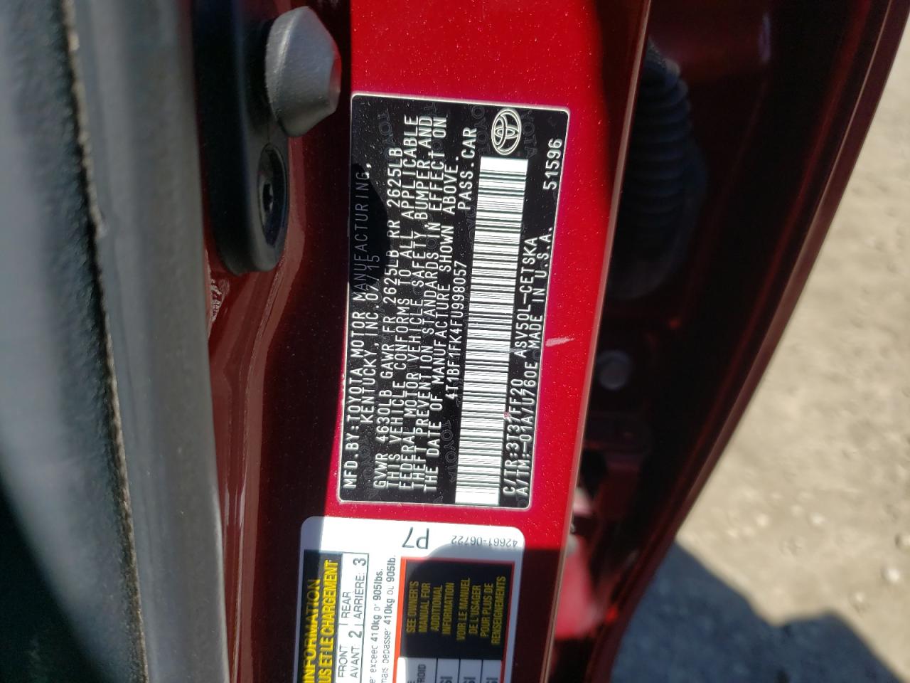 Photo 10 from auction – 2015 TOYOTA CAMRY LE with VIN 4T1BF1FK4FU998057