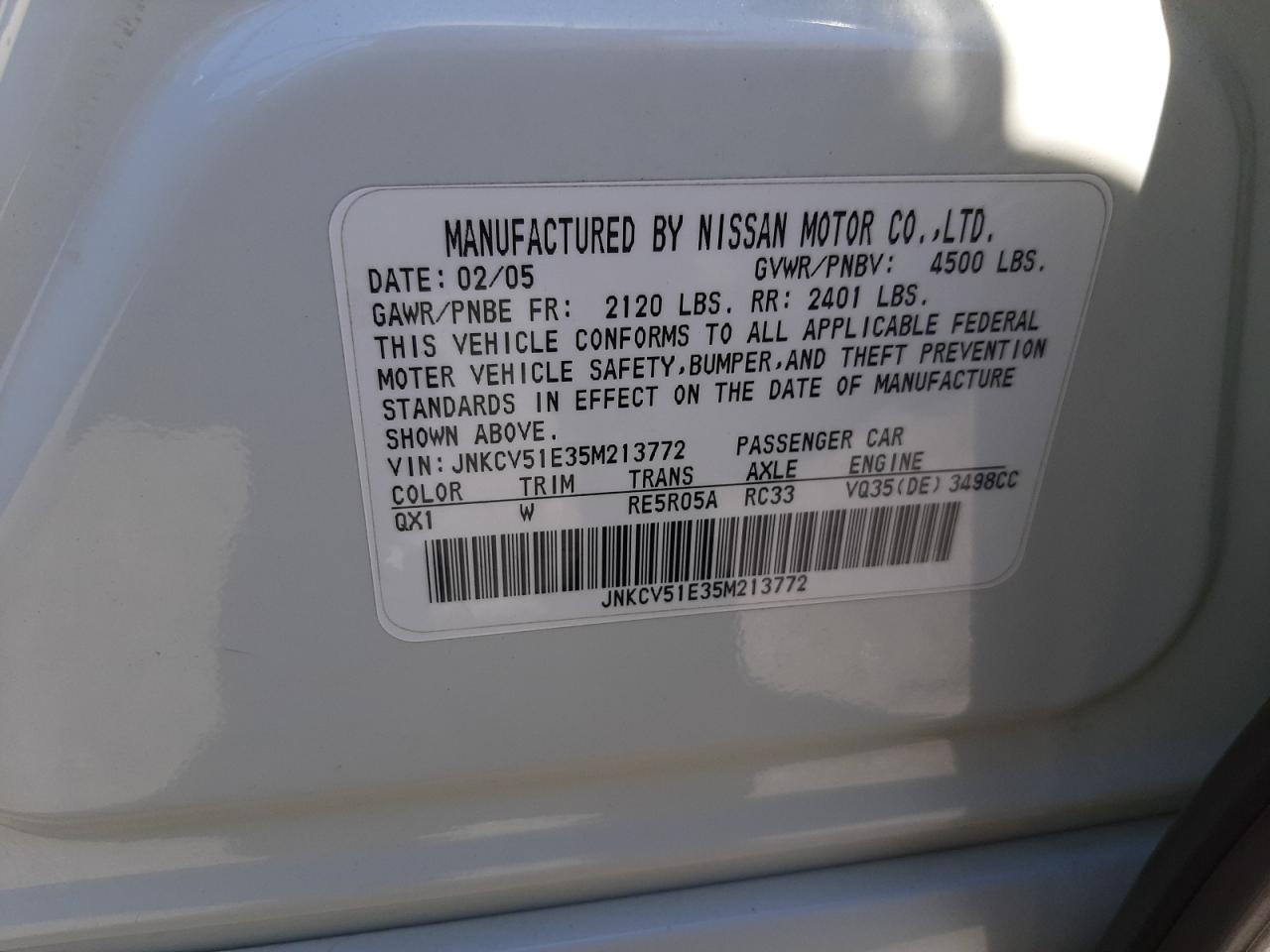 Photo 10 from auction – 2005 INFINITI G35 with VIN JNKCV51E35M213772