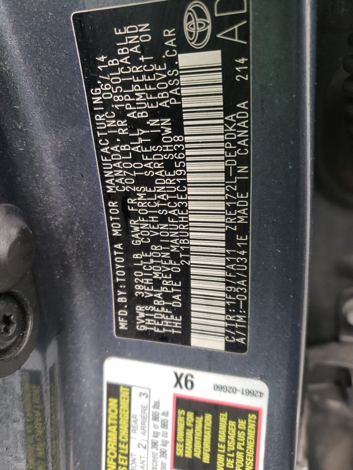 Photo 10 from auction – 2014 TOYOTA COROLLA L with VIN 2T1BURHE3EC195638