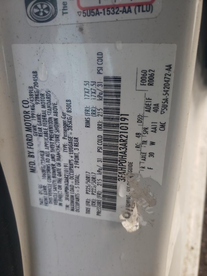 Photo 10 from auction – 2010 FORD FUSION with VIN 3FAHP0HA3AR210191