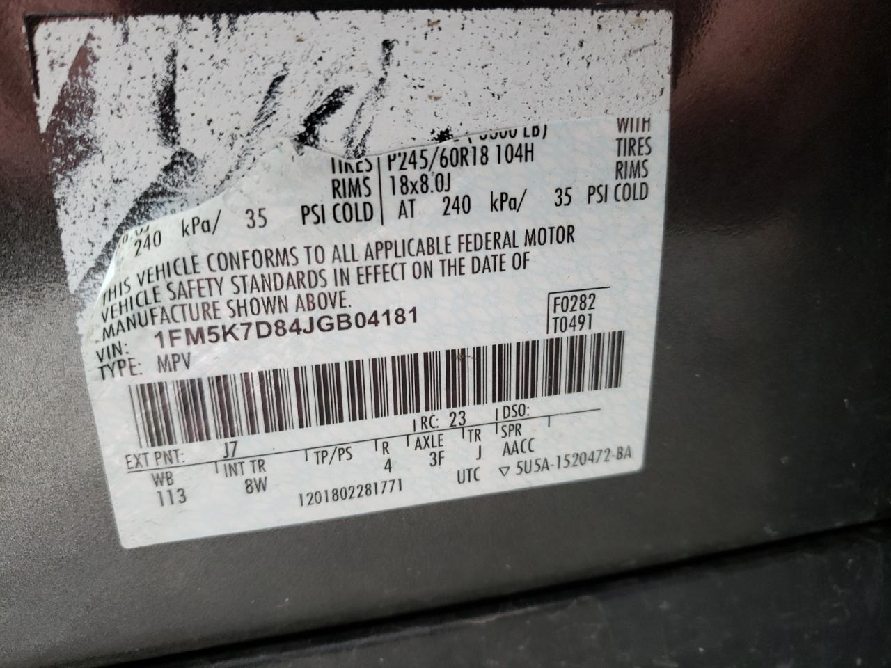 Photo 10 from auction – 2018 FORD EXPLORER X with VIN 1FM5K7D84JGB04181