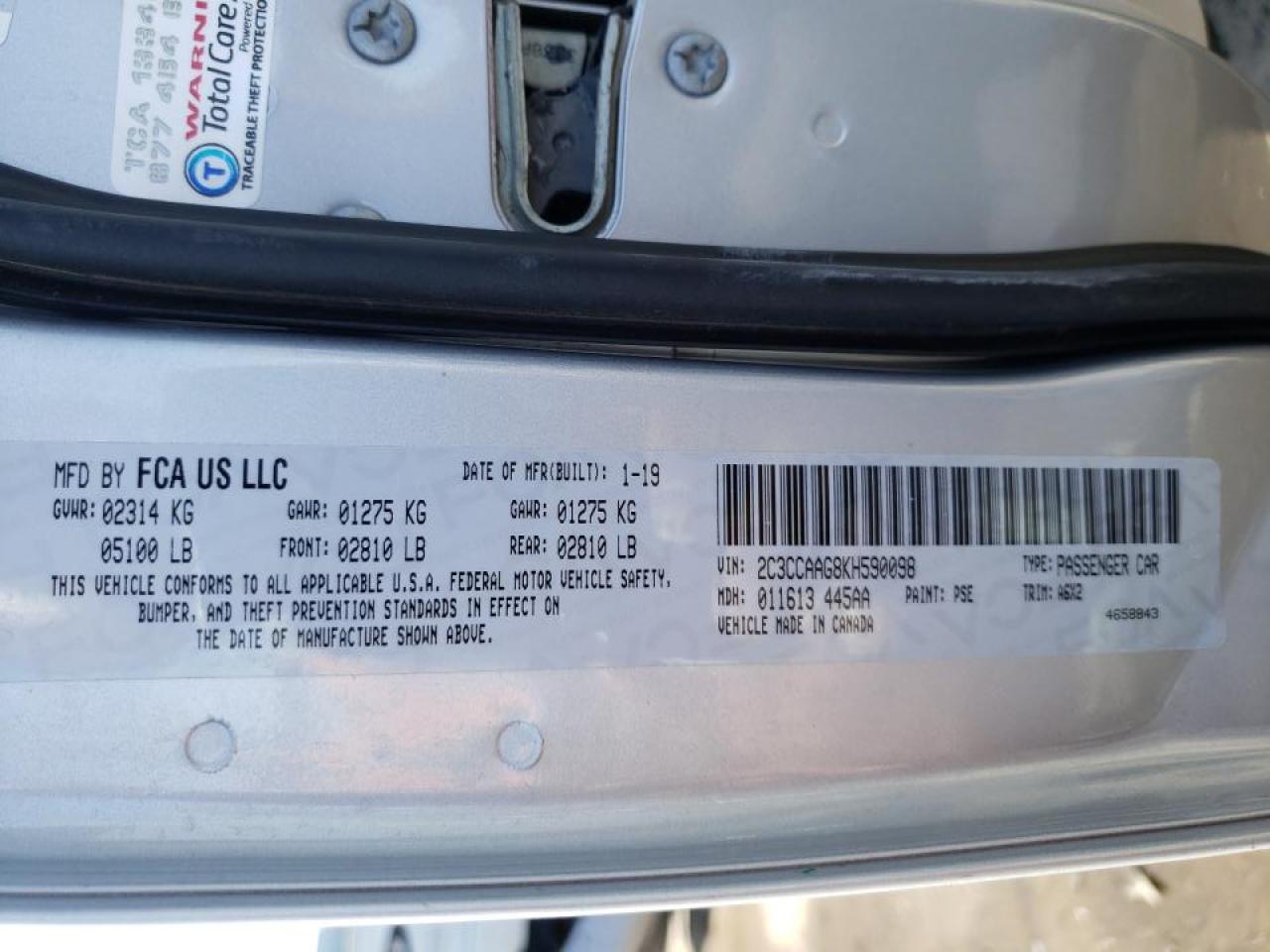 Photo 10 from auction – 2019 CHRYSLER 300 TOURIN with VIN 2C3CCAAG8KH590098
