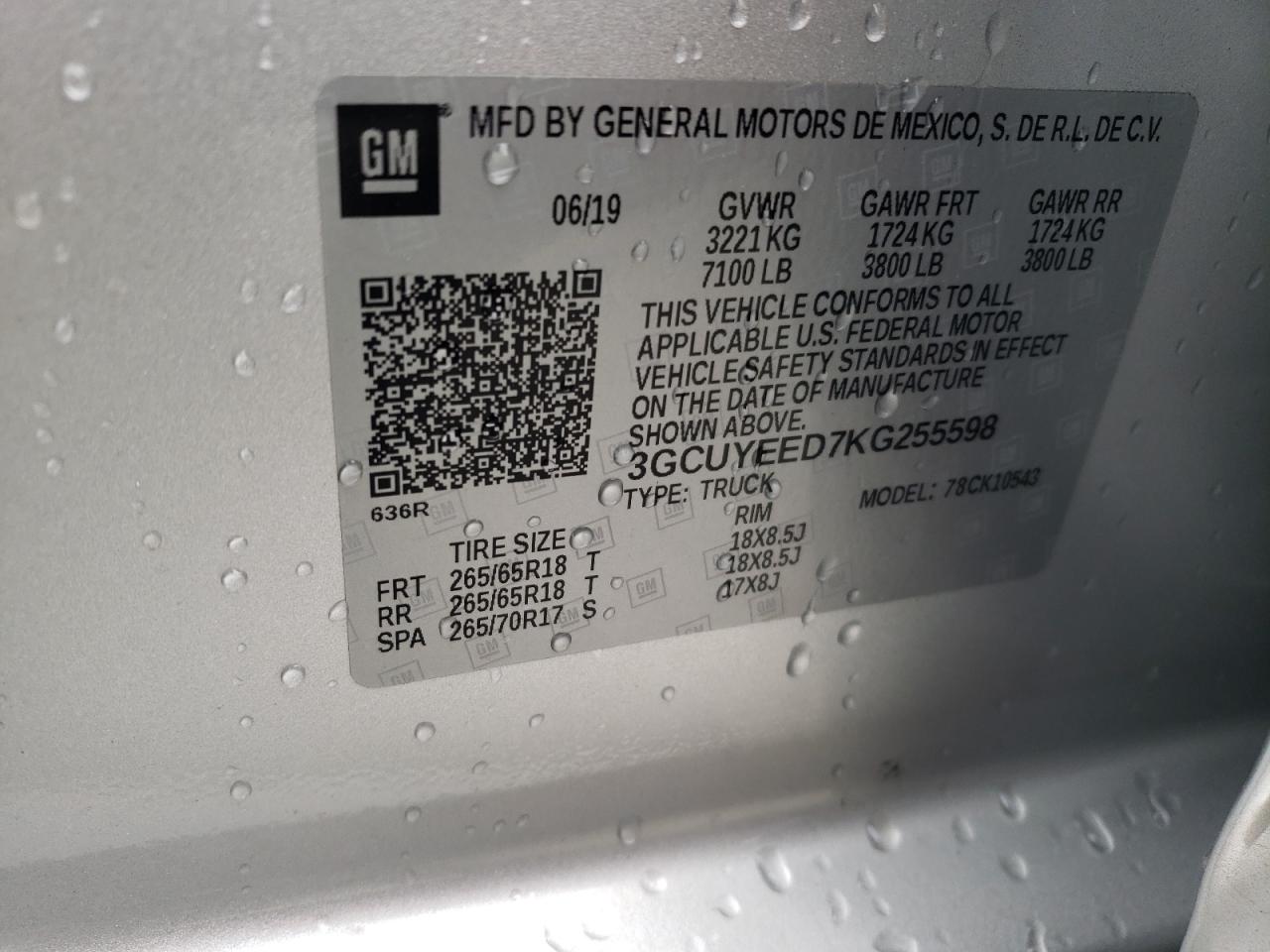 Photo 10 from auction – 2019 CHEVROLET SILVERADO with VIN 3GCUYEED7KG255598