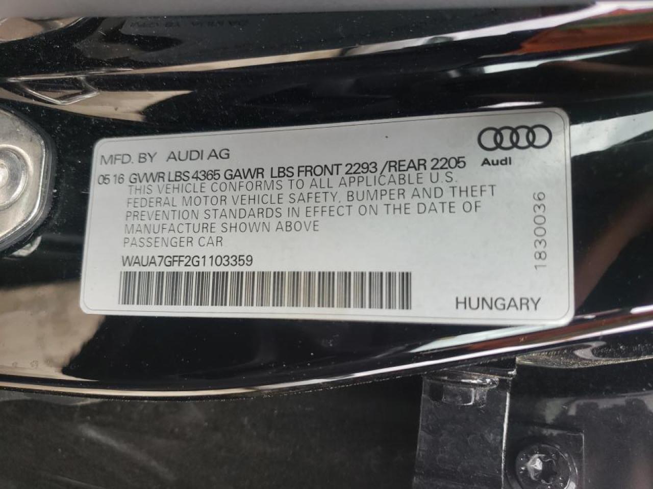 Photo 10 from auction – 2016 AUDI A3 PREMIUM with VIN WAUA7GFF2G1103359