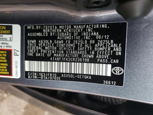 Foto 10 de la subasta – 2012 TOYOTA CAMRY BASE con VIN 4T4BF1FK2CR236198