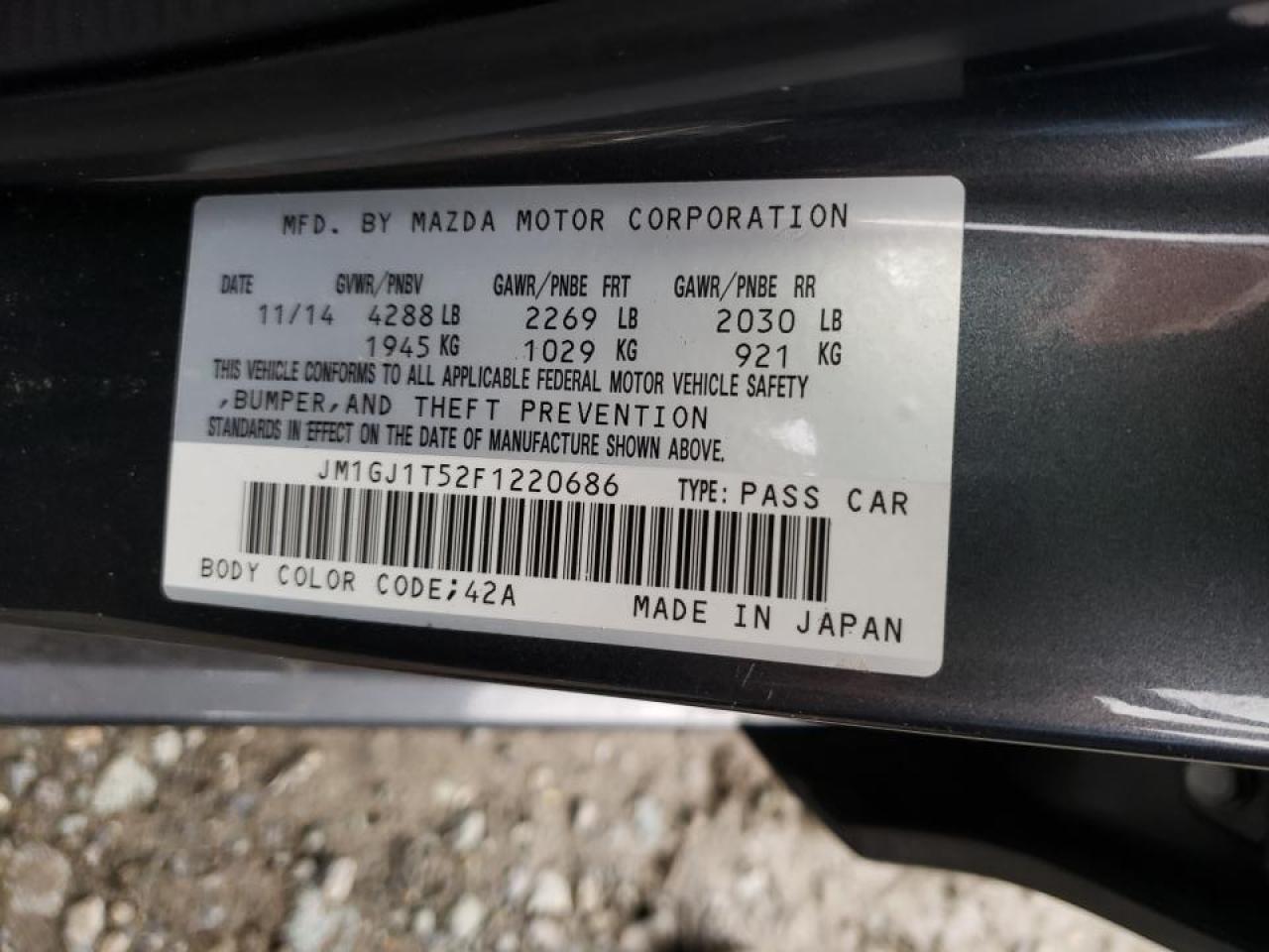 Photo 10 from auction – 2015 MAZDA 6 TOURING with VIN JM1GJ1T52F1220686