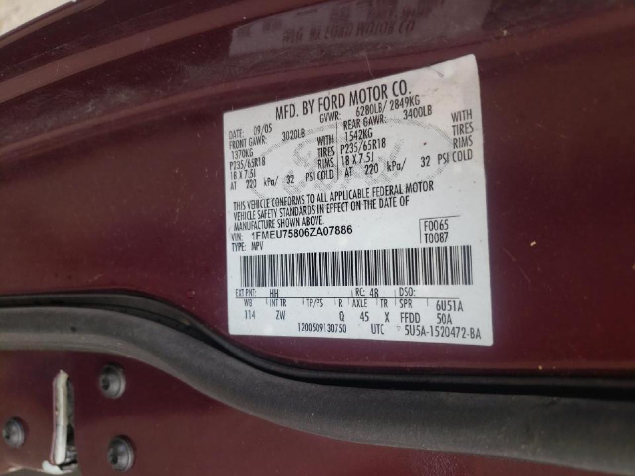Photo 10 from auction – 2006 FORD EXPLORER L with VIN 1FMEU75806ZA07886