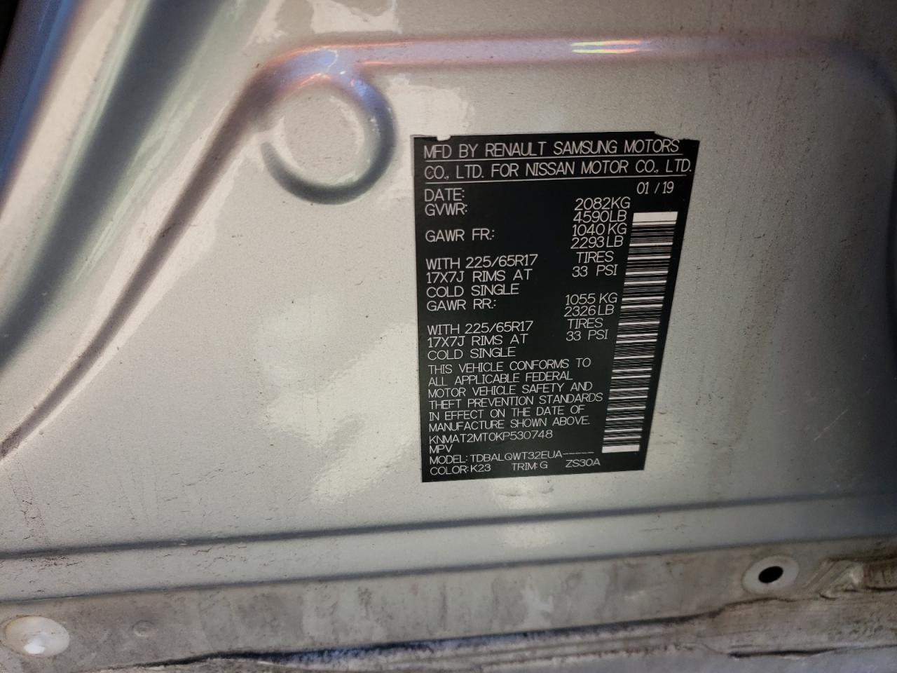 Photo 10 from auction – 2019 NISSAN ROGUE S with VIN KNMAT2MT0KP530748