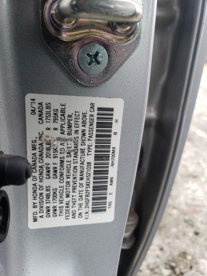 Photo 10 from auction – 2014 HONDA CIVIC LX with VIN 2HGFB2F5XEH521038