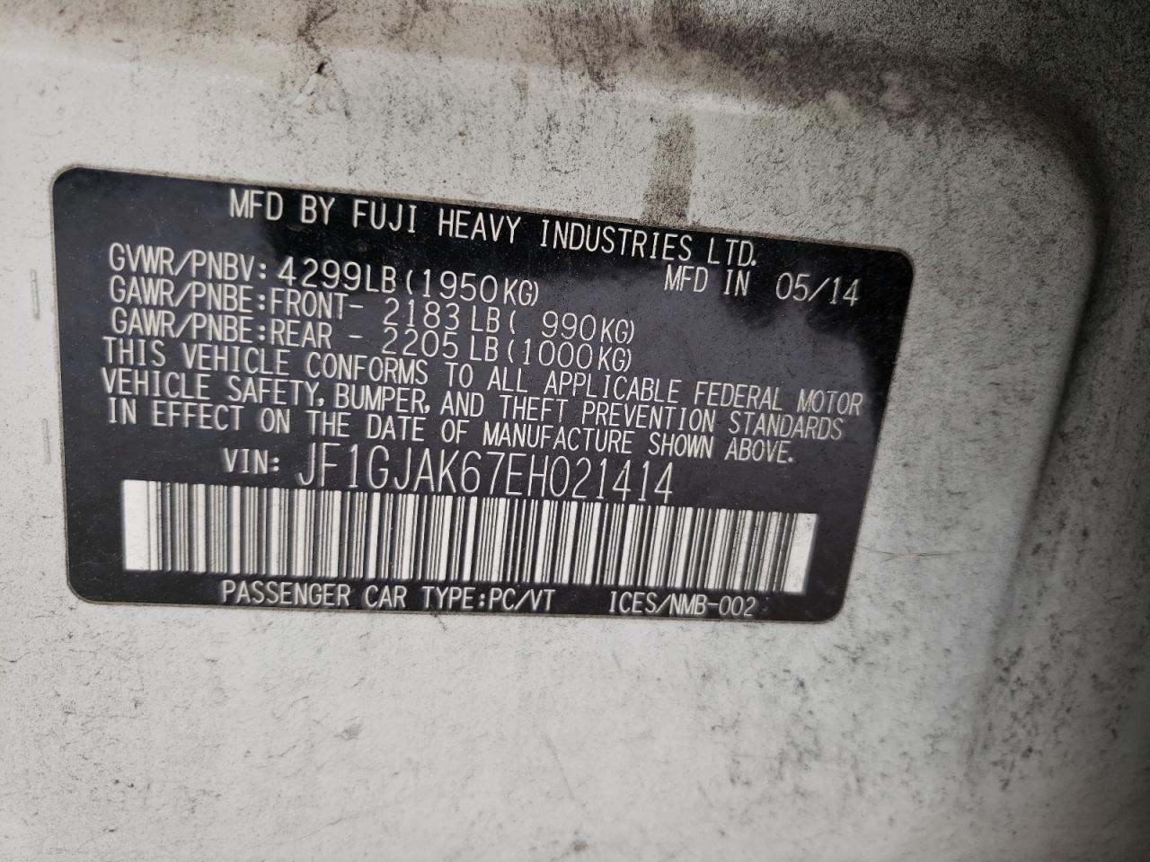 Photo 10 from auction – 2014 SUBARU IMPREZA LI with VIN JF1GJAK67EH021414