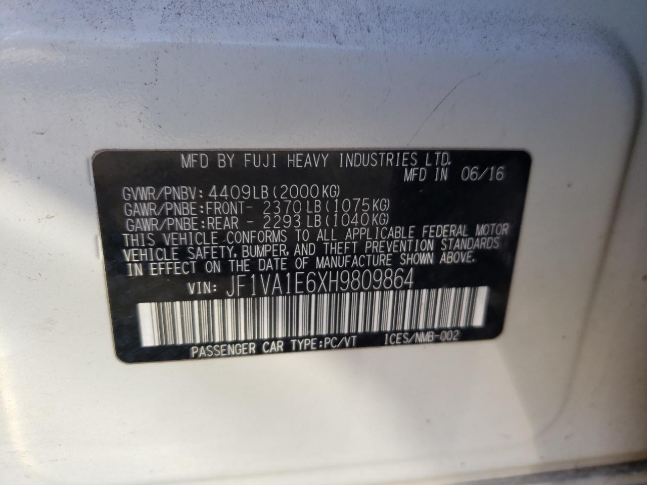 Photo 10 from auction – 2017 SUBARU WRX PREMIU with VIN JF1VA1E6XH9809864