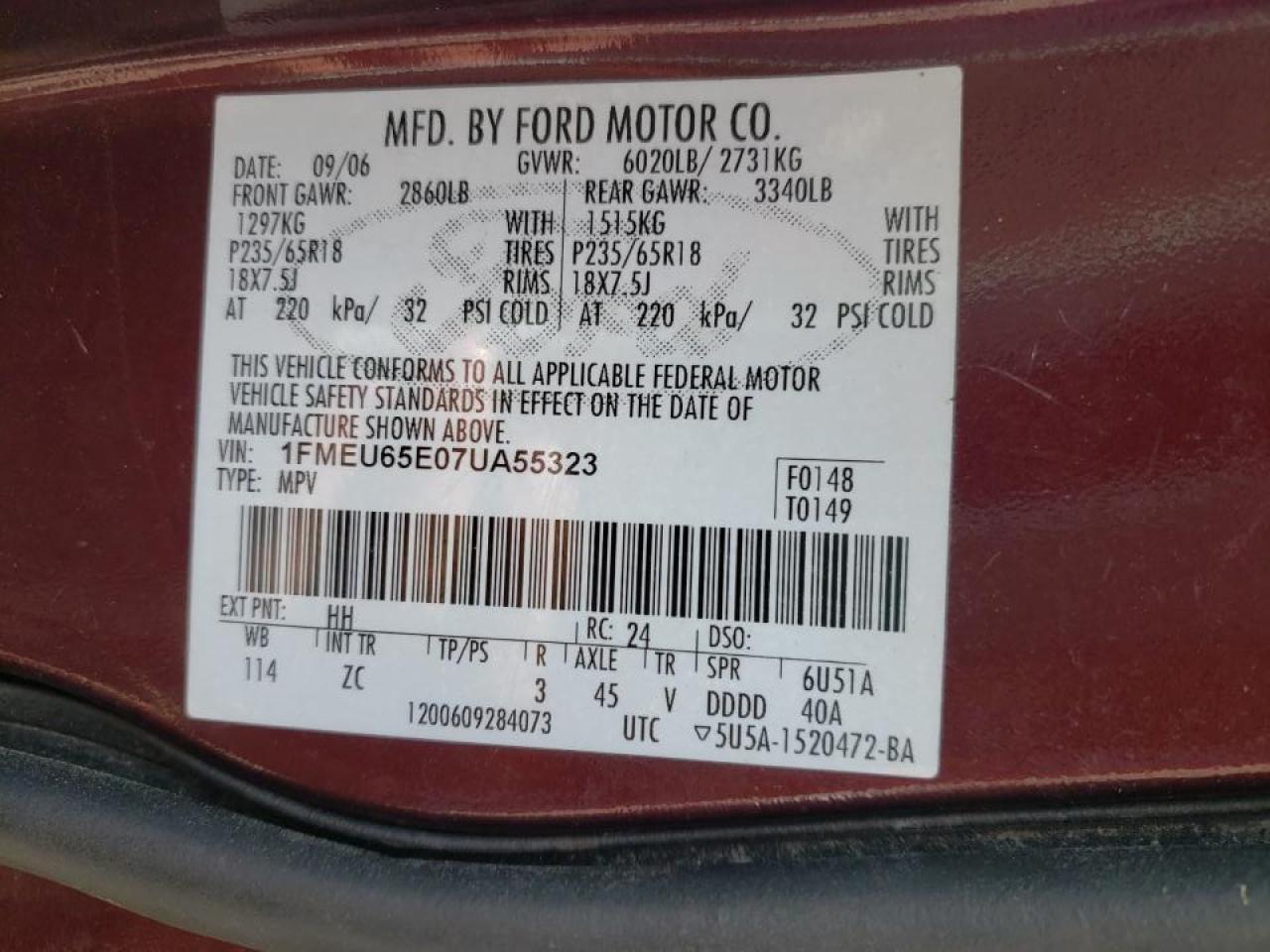 Photo 10 from auction – 2007 FORD EXPLORER L with VIN 1FMEU65E07UA55323