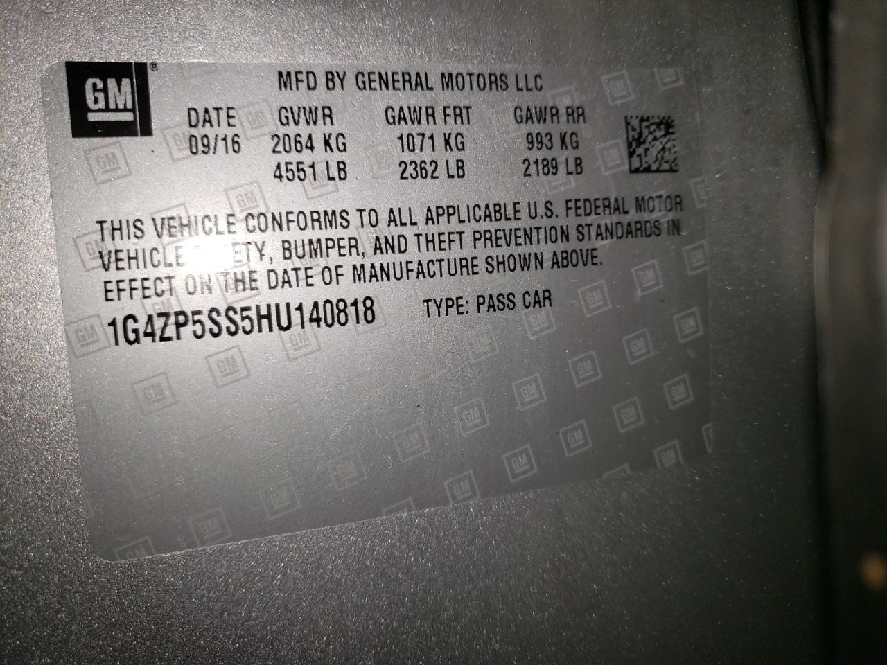 Photo 10 from auction – 2017 BUICK LACROSSE E with VIN 1G4ZP5SS5HU140818