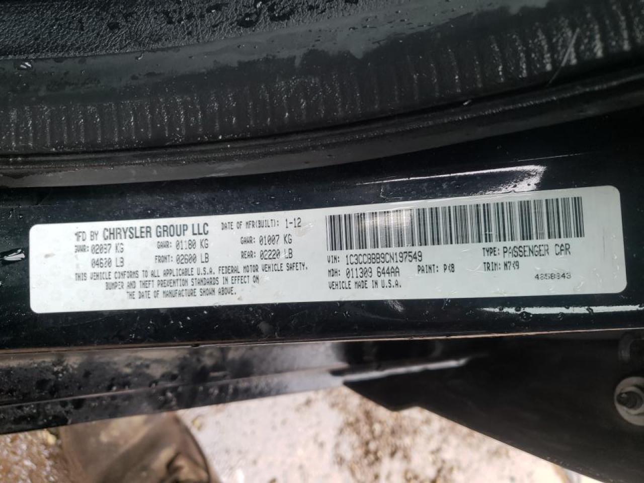 Photo 10 from auction – 2012 CHRYSLER 200 TOURIN with VIN 1C3CCBBB9CN197549