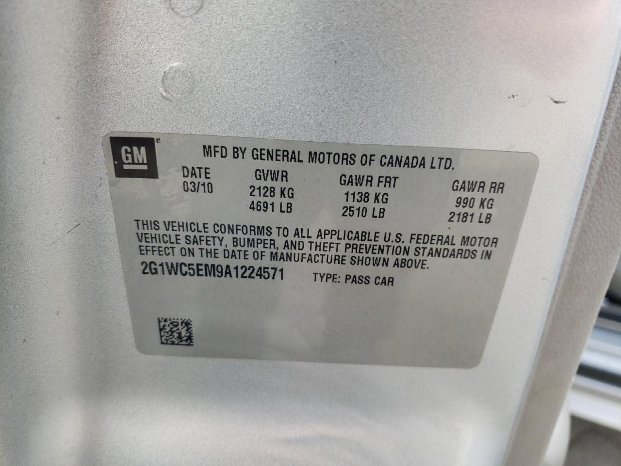 Photo 10 from auction – 2010 CHEVROLET IMPALA LTZ with VIN 2G1WC5EM9A1224571