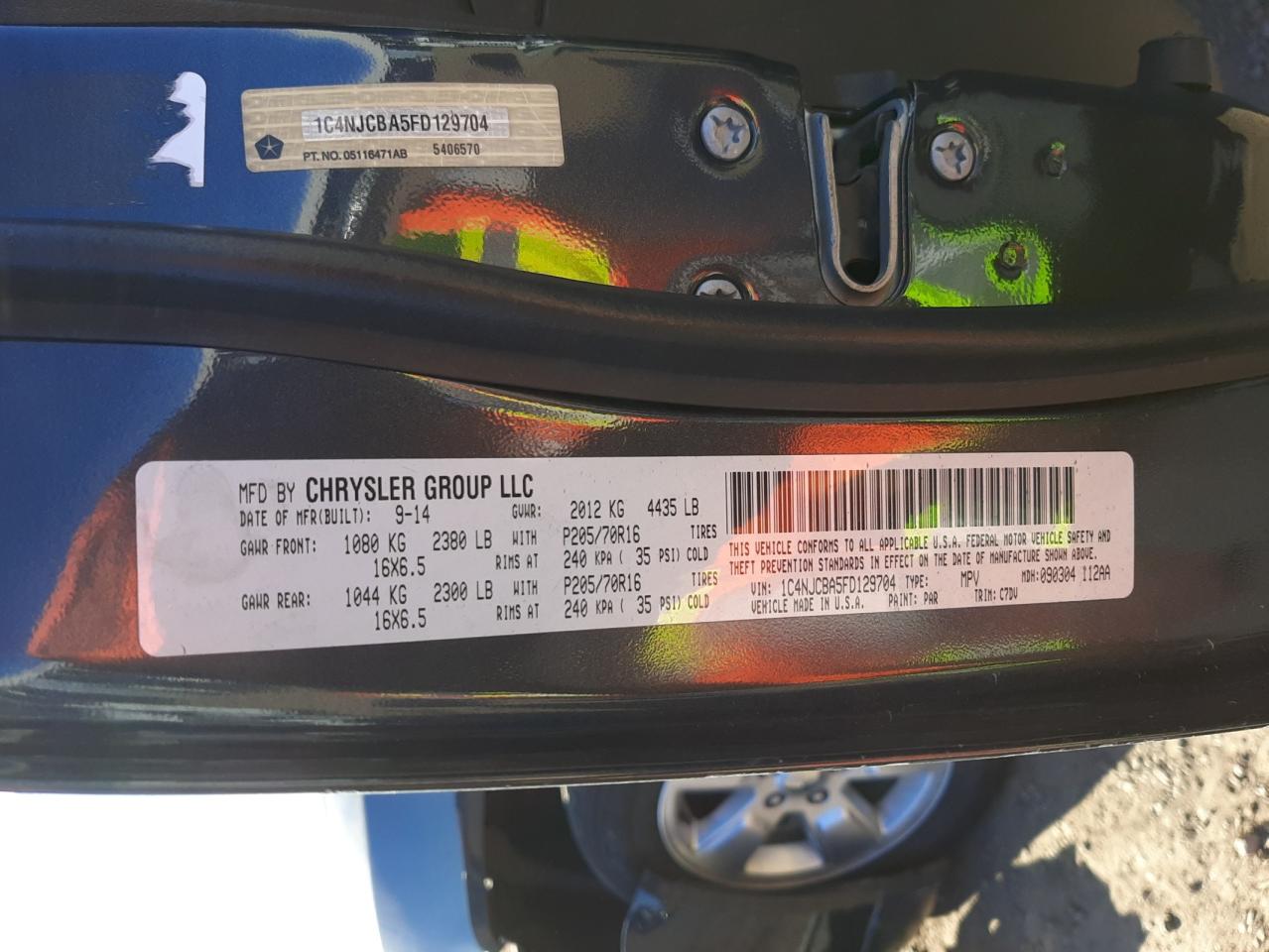 Photo 10 from auction – 2015 JEEP COMPASS SP with VIN 1C4NJCBA5FD129704