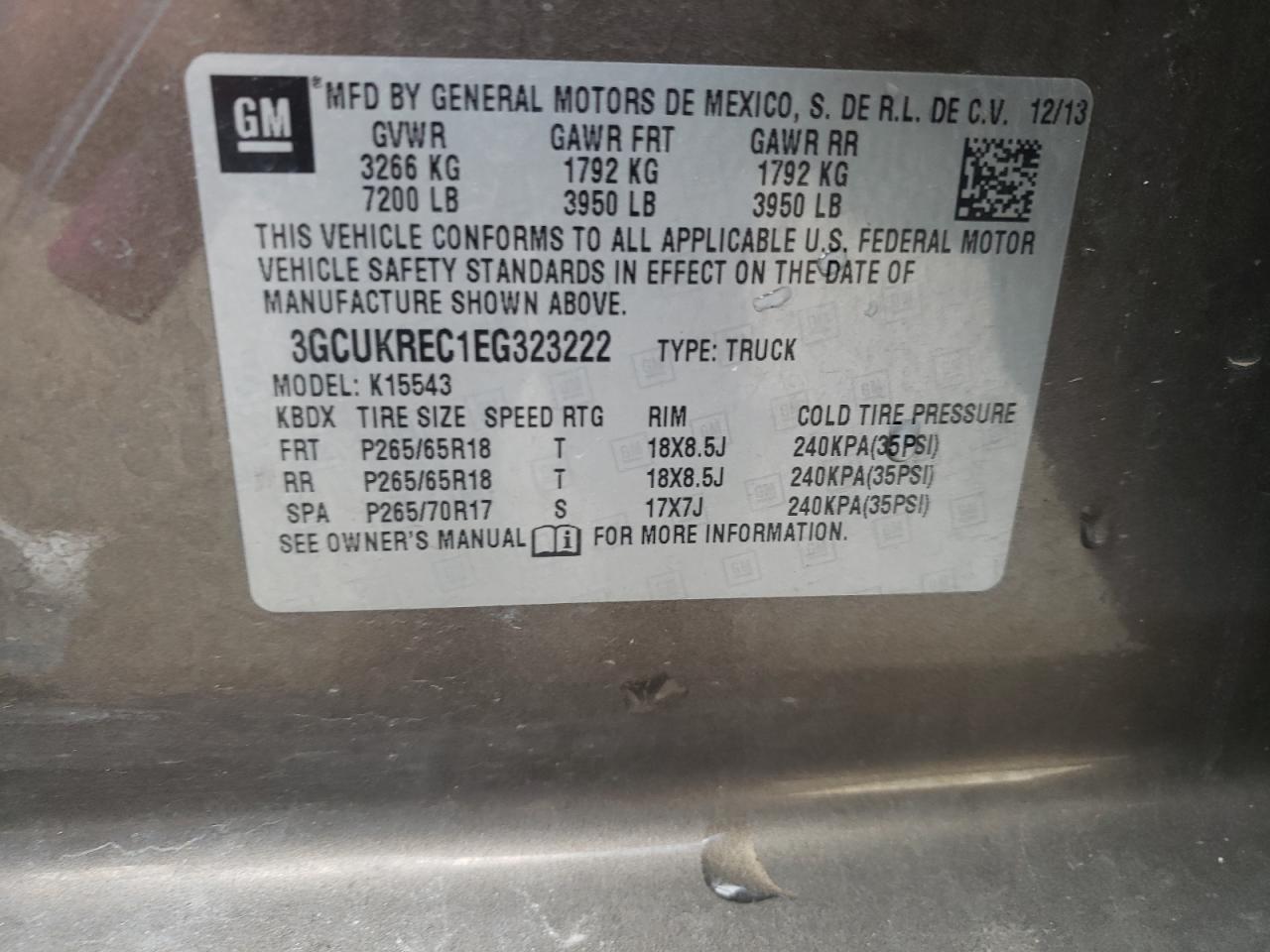 Photo 10 from auction – 2014 CHEVROLET SILVERADO with VIN 3GCUKREC1EG323222