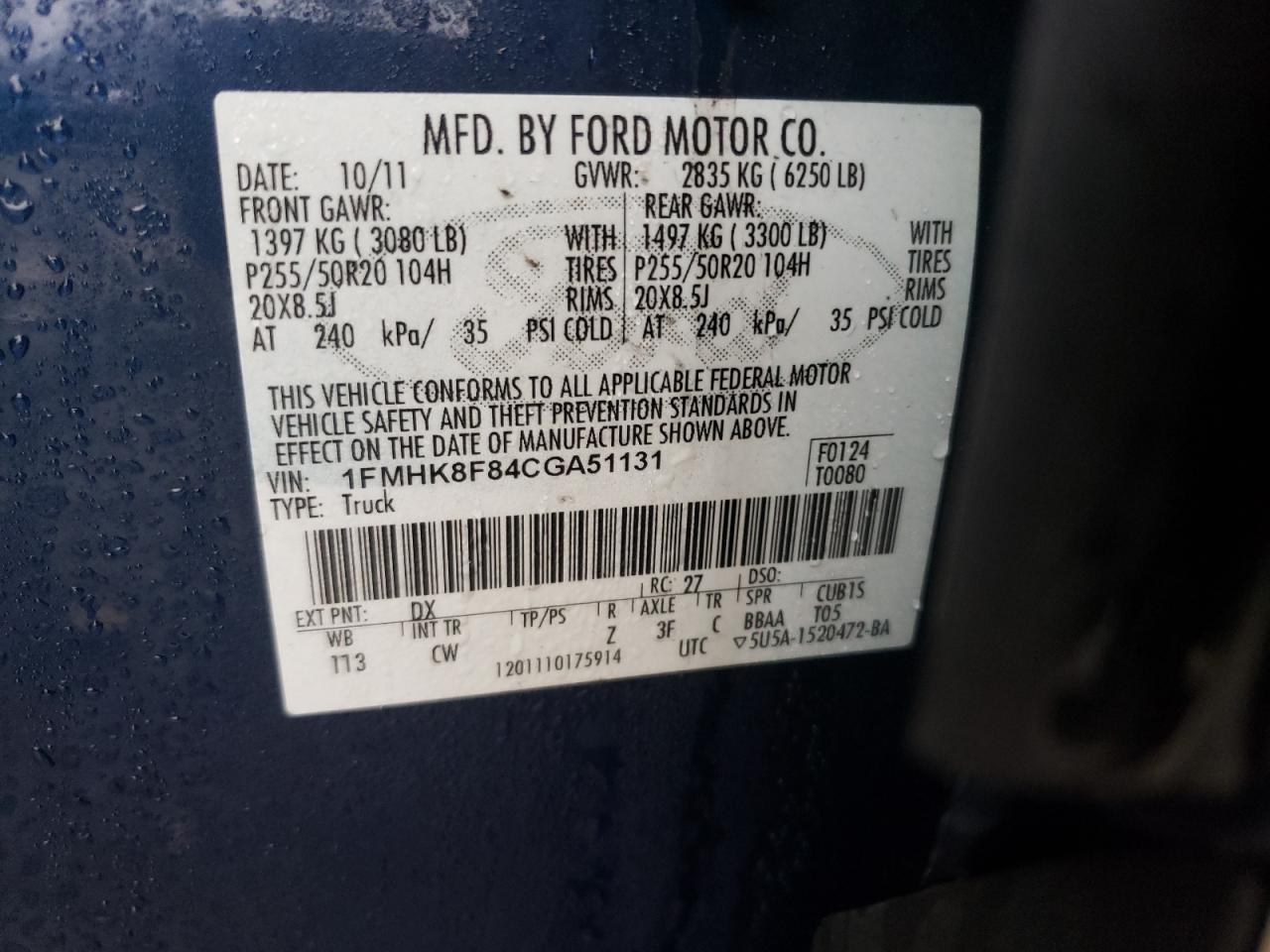 Photo 10 from auction – 2012 FORD EXPLORER L with VIN 1FMHK8F84CGA51131