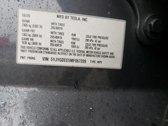Photo 10 from auction – 2021 TESLA MODEL Y with VIN 5YJYGDEE5MF067209