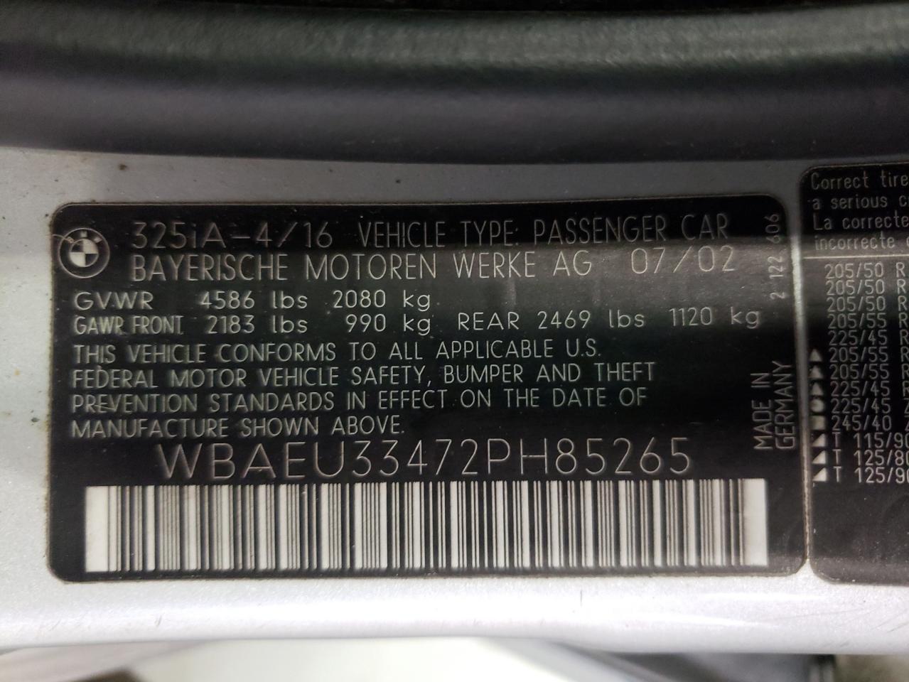Photo 10 from auction – 2002 BMW 325 XI with VIN WBAEU33472PH85265