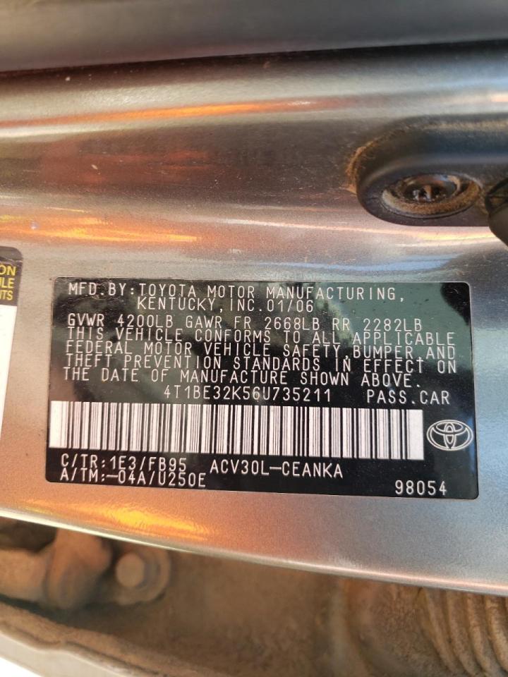 Photo 10 from auction – 2006 TOYOTA CAMRY LE with VIN 4T1BE32K56U735211