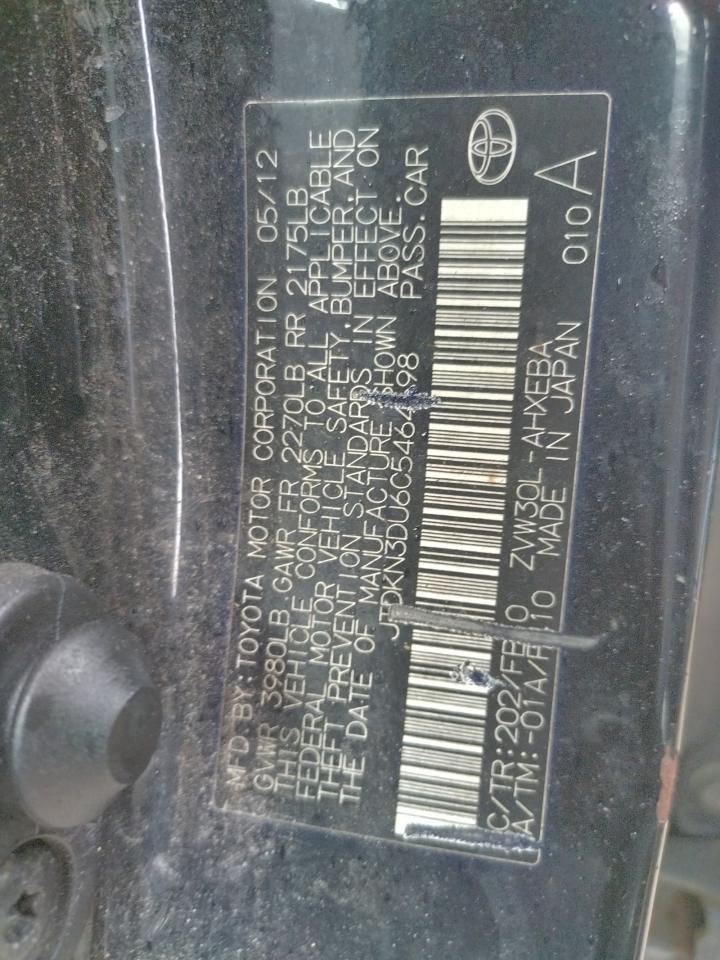 Foto 10 de la subasta – 2012 TOYOTA PRIUS con VIN JTDKN3DU6C5464698
