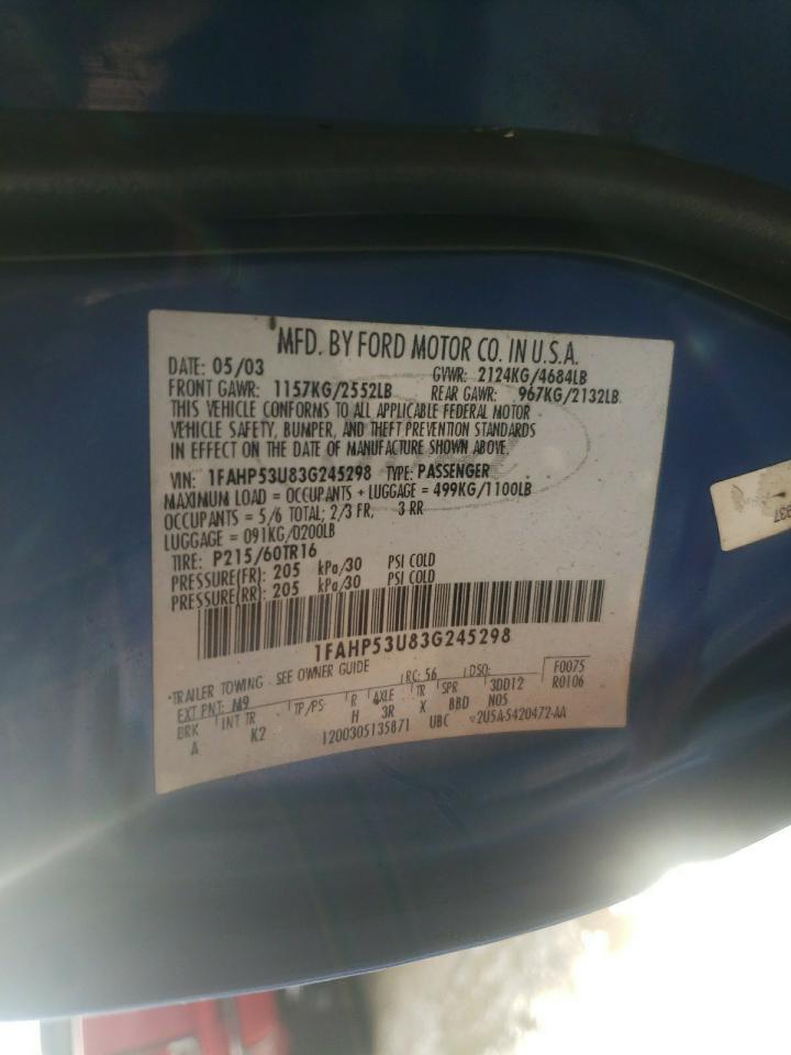Photo 10 from auction – 2003 FORD TAURUS SE with VIN 1FAHP53U83G245298