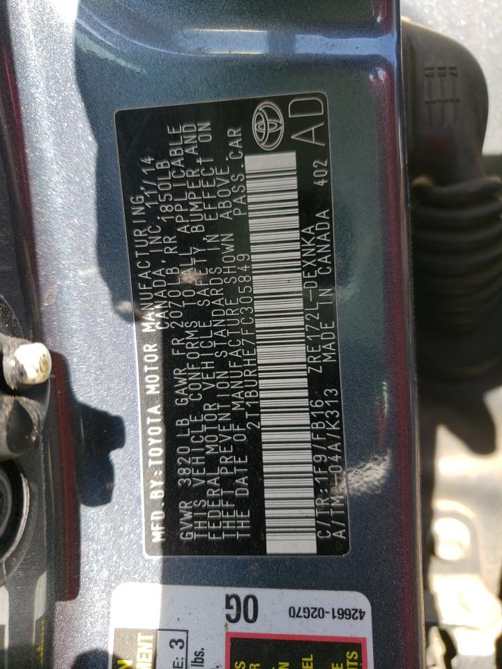 Photo 10 from auction – 2015 TOYOTA COROLLA L with VIN 2T1BURHE7FC305849