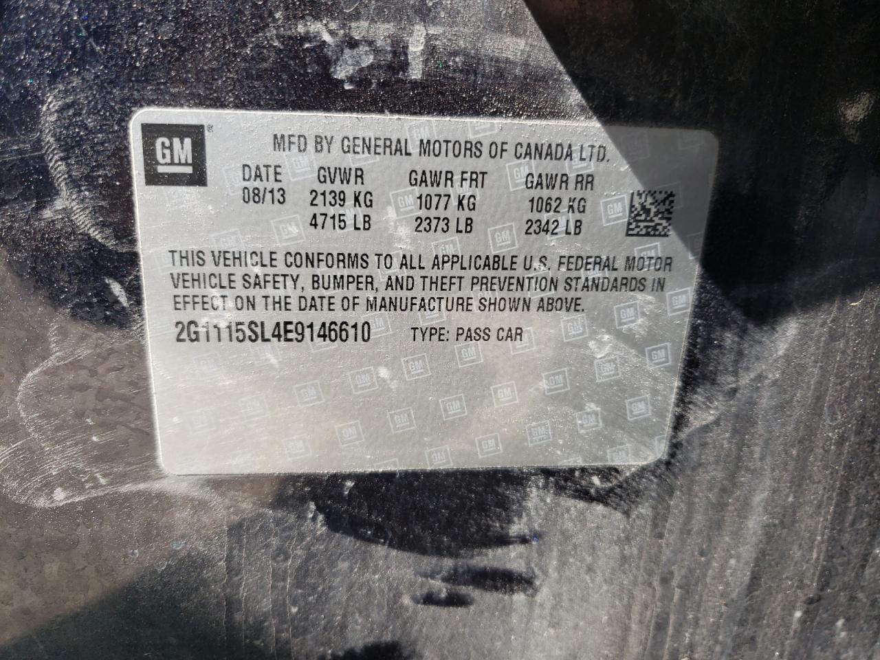 Photo 10 from auction – 2014 CHEVROLET IMPALA LT with VIN 2G1115SL4E9146610