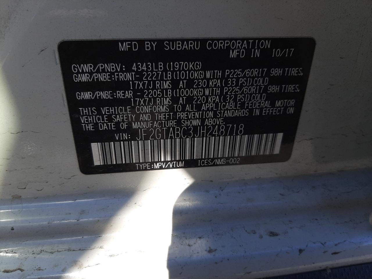 Foto 10 de la subasta – 2018 SUBARU CROSSTREK con VIN JF2GTABC3JH248718