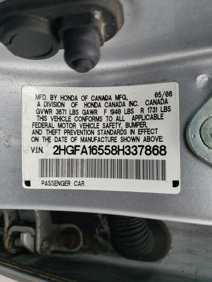 Photo 10 from auction – 2008 HONDA CIVIC LX with VIN 2HGFA16558H337868