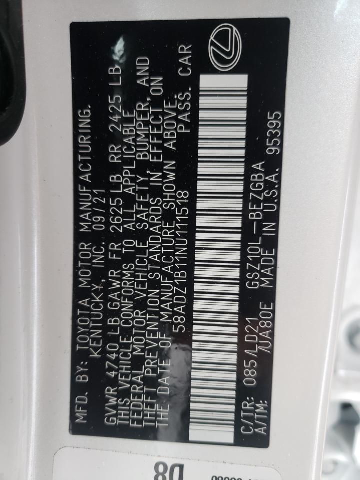 Photo 10 from auction – 2022 LEXUS ES with VIN 58ADZ1B11NU111518