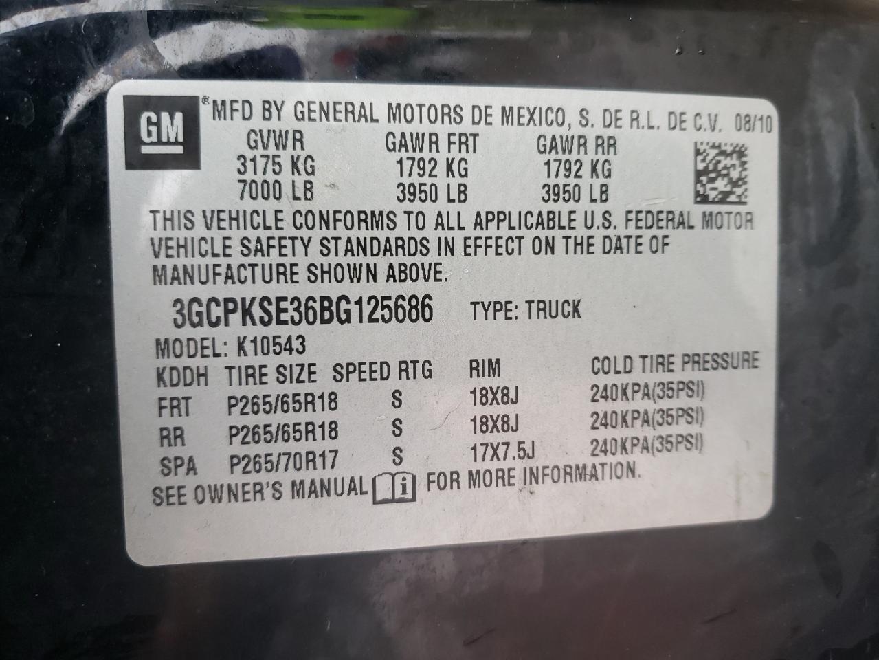 Photo 10 from auction – 2011 CHEVROLET SILVERADO with VIN 3GCPKSE36BG125686