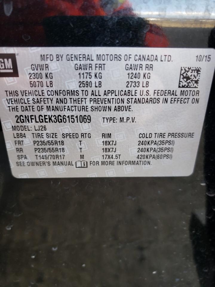 Photo 10 from auction – 2016 CHEVROLET EQUINOX LT with VIN 2GNFLGEK3G6151069