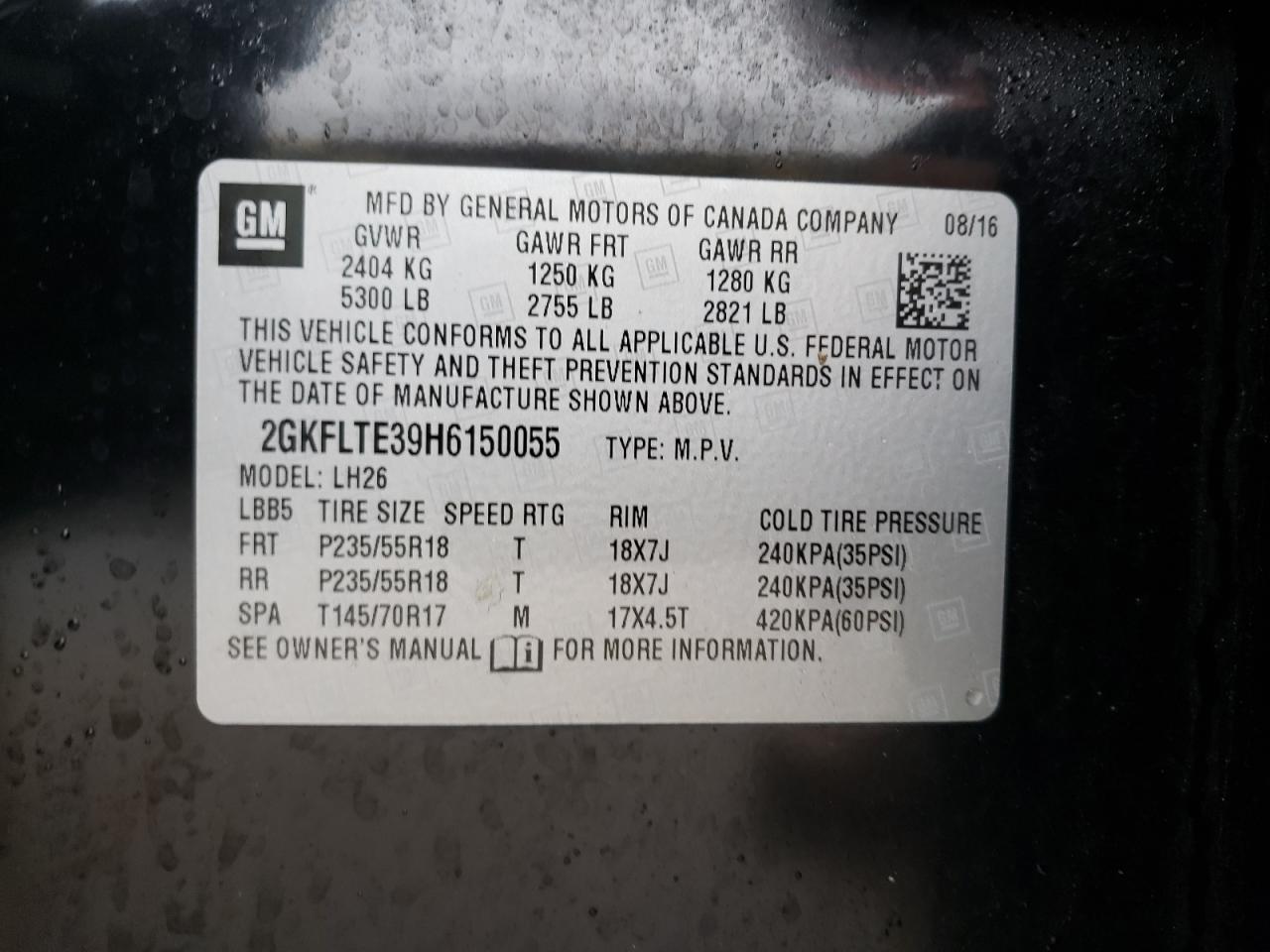 Photo 10 from auction – 2017 GMC TERRAIN SL with VIN 2GKFLTE39H6150055