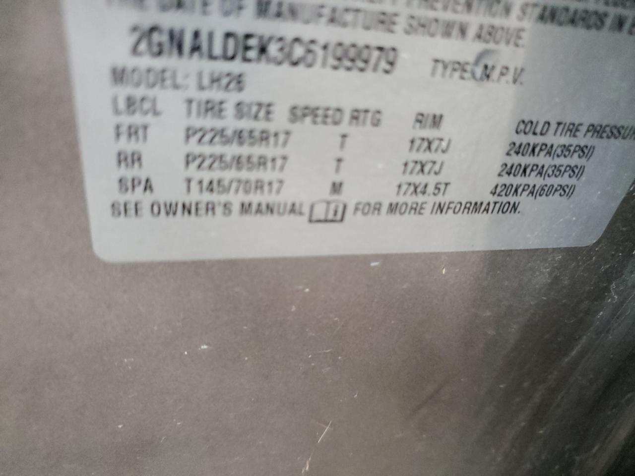 Photo 10 from auction – 2012 CHEVROLET EQUINOX with VIN 2GNALDEK3C6199979