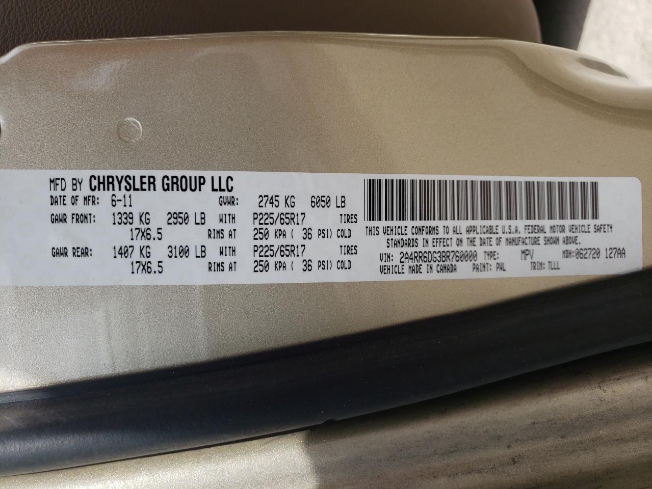 Photo 10 from auction – 2011 CHRYSLER TOWN & COU with VIN 2A4RR6DG3BR760000