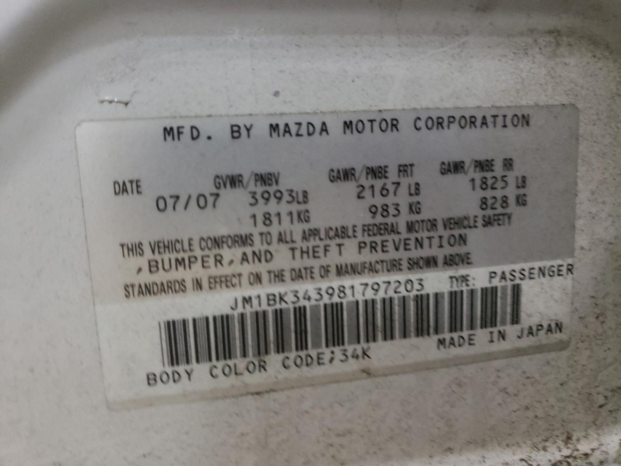 Photo 10 from auction – 2008 MAZDA 3 HATCHBAC with VIN JM1BK343981797203