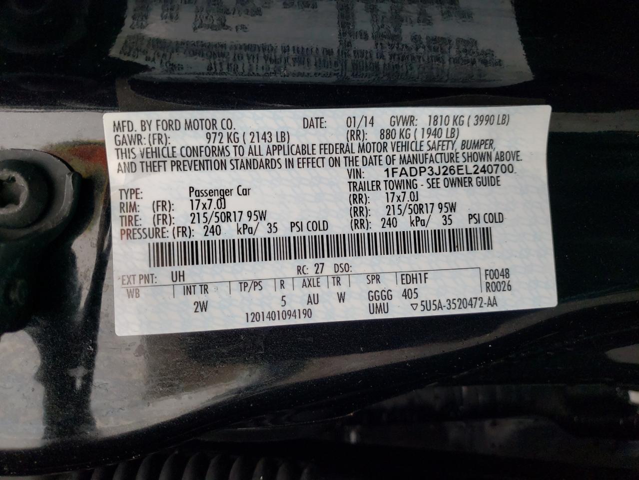 Photo 10 from auction – 2014 FORD FOCUS TITA with VIN 1FADP3J26EL240700