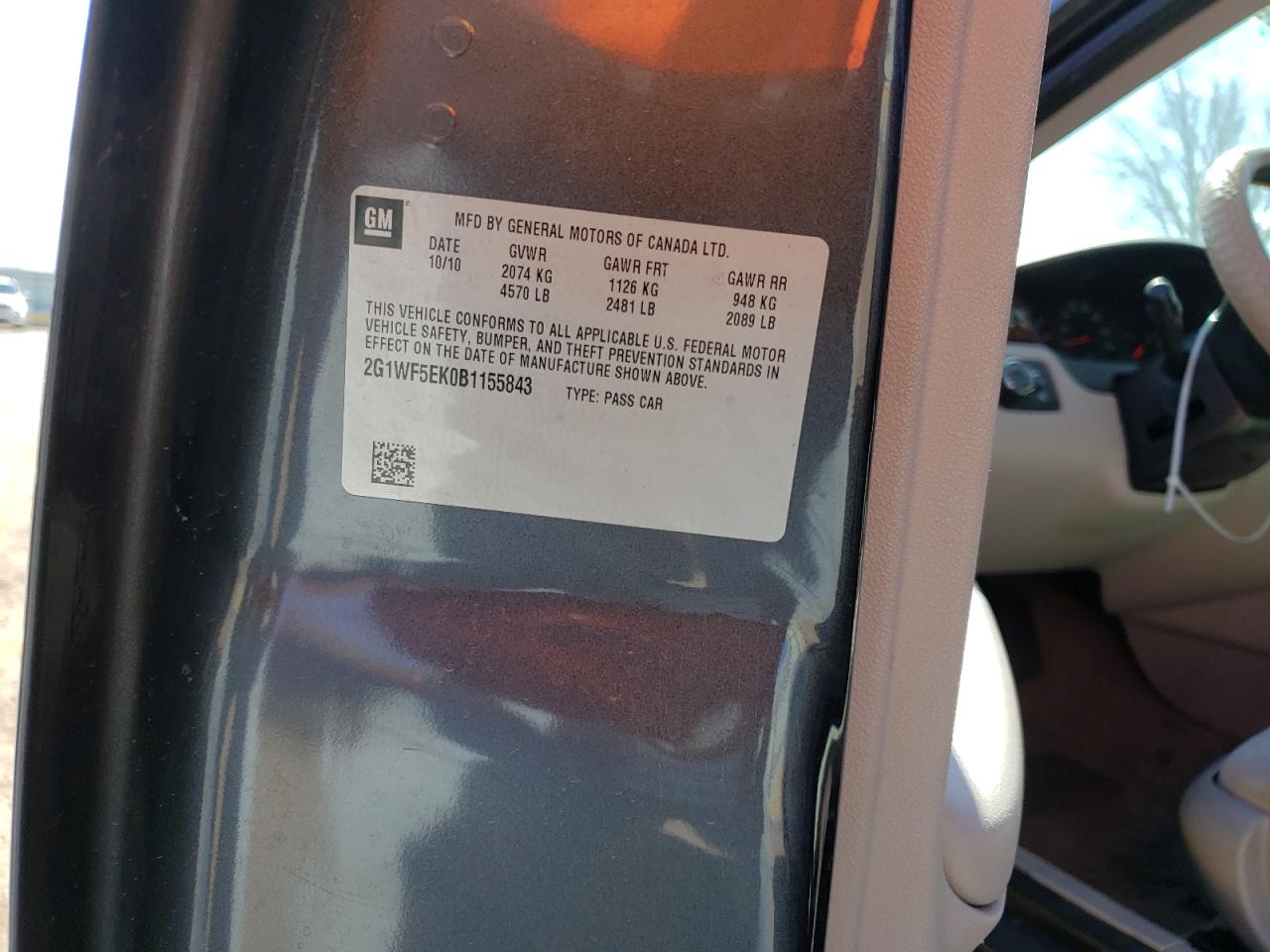 Photo 10 from auction – 2011 CHEVROLET IMPALA LS with VIN 2G1WF5EK0B1155843