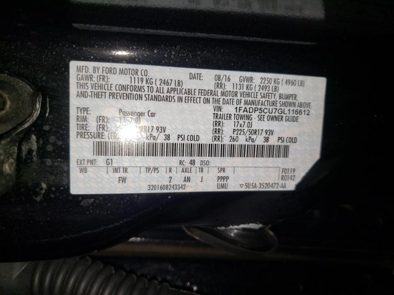 Photo 10 from auction – 2016 FORD C-MAX PREM with VIN 1FADP5CU7GL116612