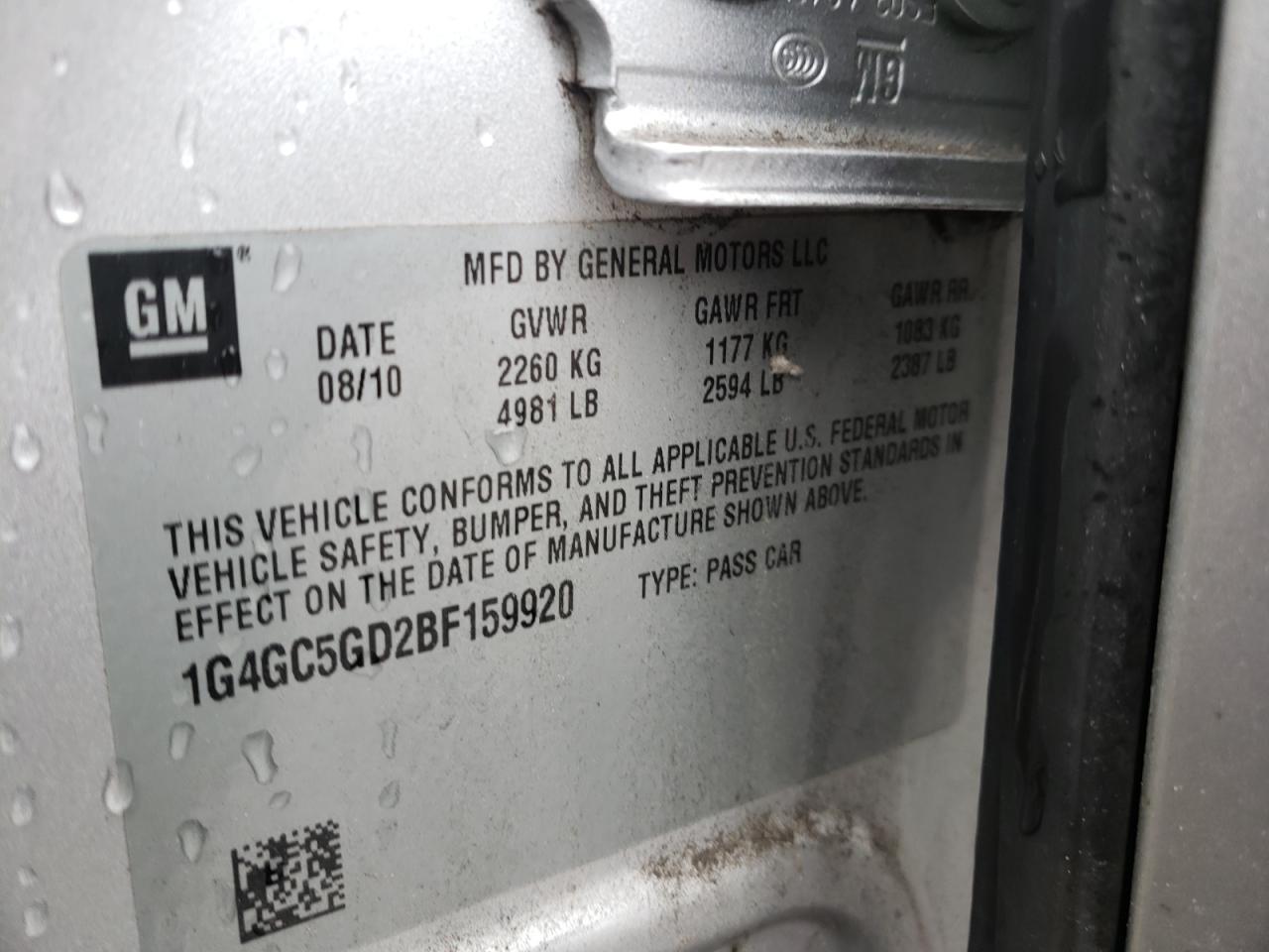 Photo 10 from auction – 2011 BUICK LACROSSE C with VIN 1G4GC5GD2BF159920