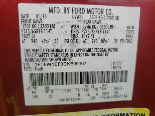 Photo 10 from auction – 2013 FORD F150 SUPER with VIN 1FTFW1EF0DKE09167