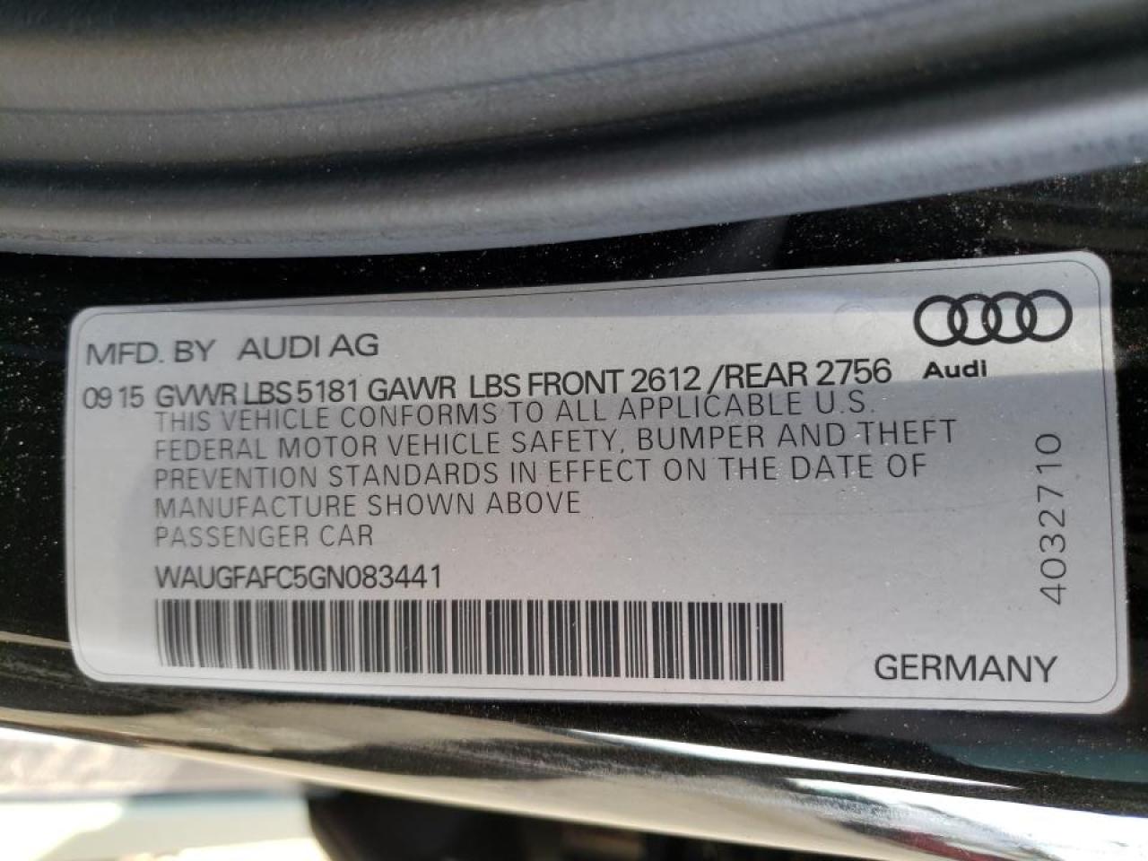 Photo 10 from auction – 2016 AUDI A6 PREMIUM with VIN WAUGFAFC5GN083441
