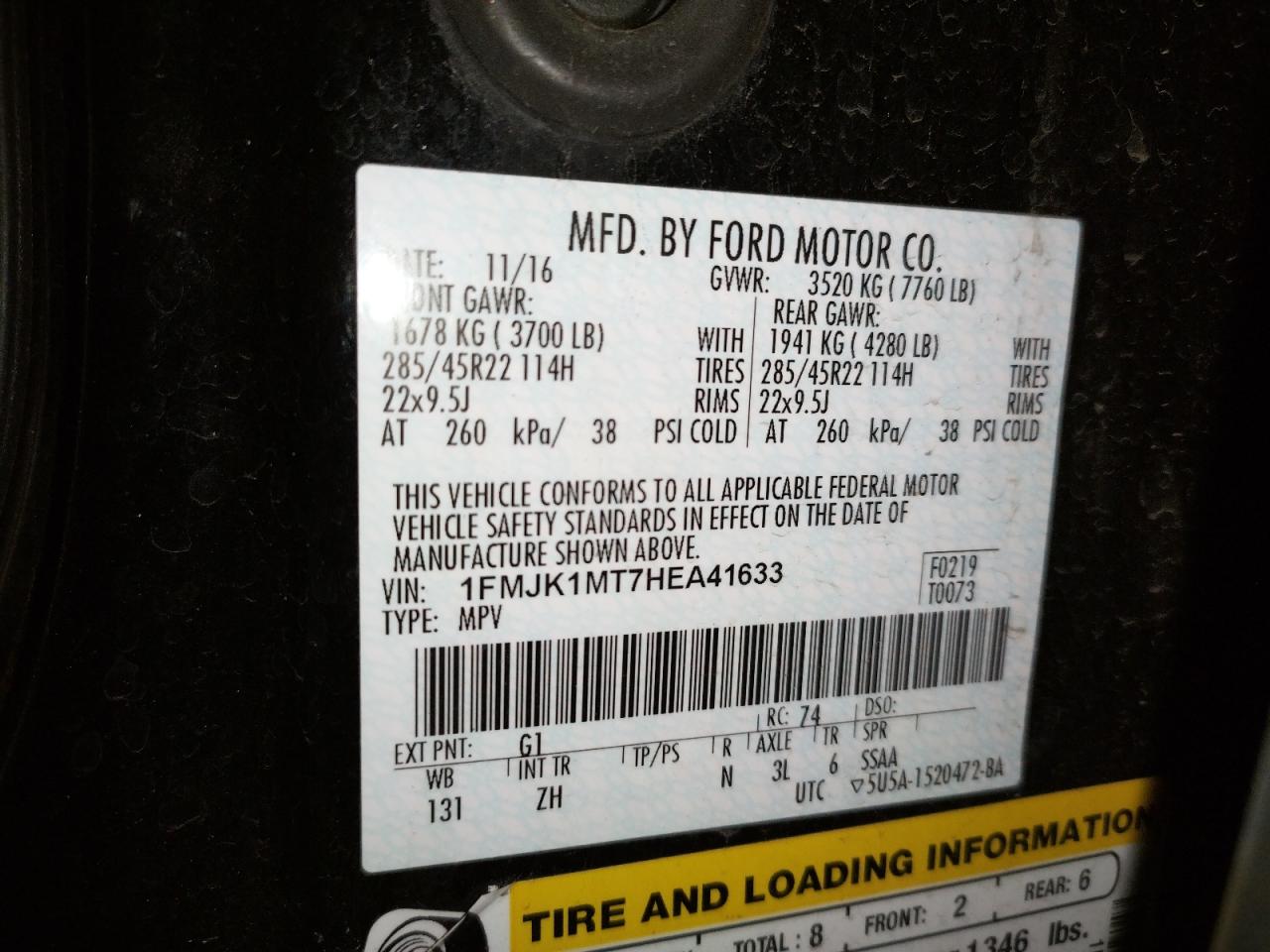 Photo 10 from auction – 2017 FORD EXPEDITION with VIN 1FMJK1MT7HEA41633