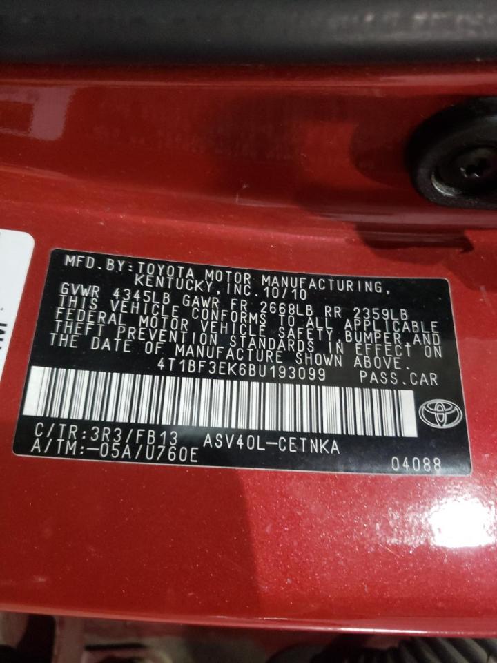 Photo 10 from auction – 2011 TOYOTA CAMRY BASE with VIN 4T1BF3EK6BU193099