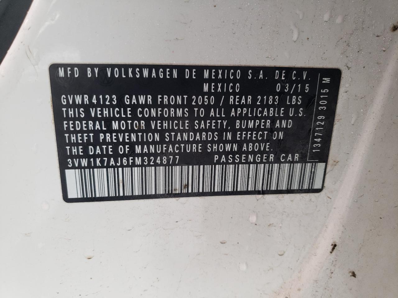 Photo 10 from auction – 2015 VOLKSWAGEN JETTA BASE with VIN 3VW1K7AJ6FM324877